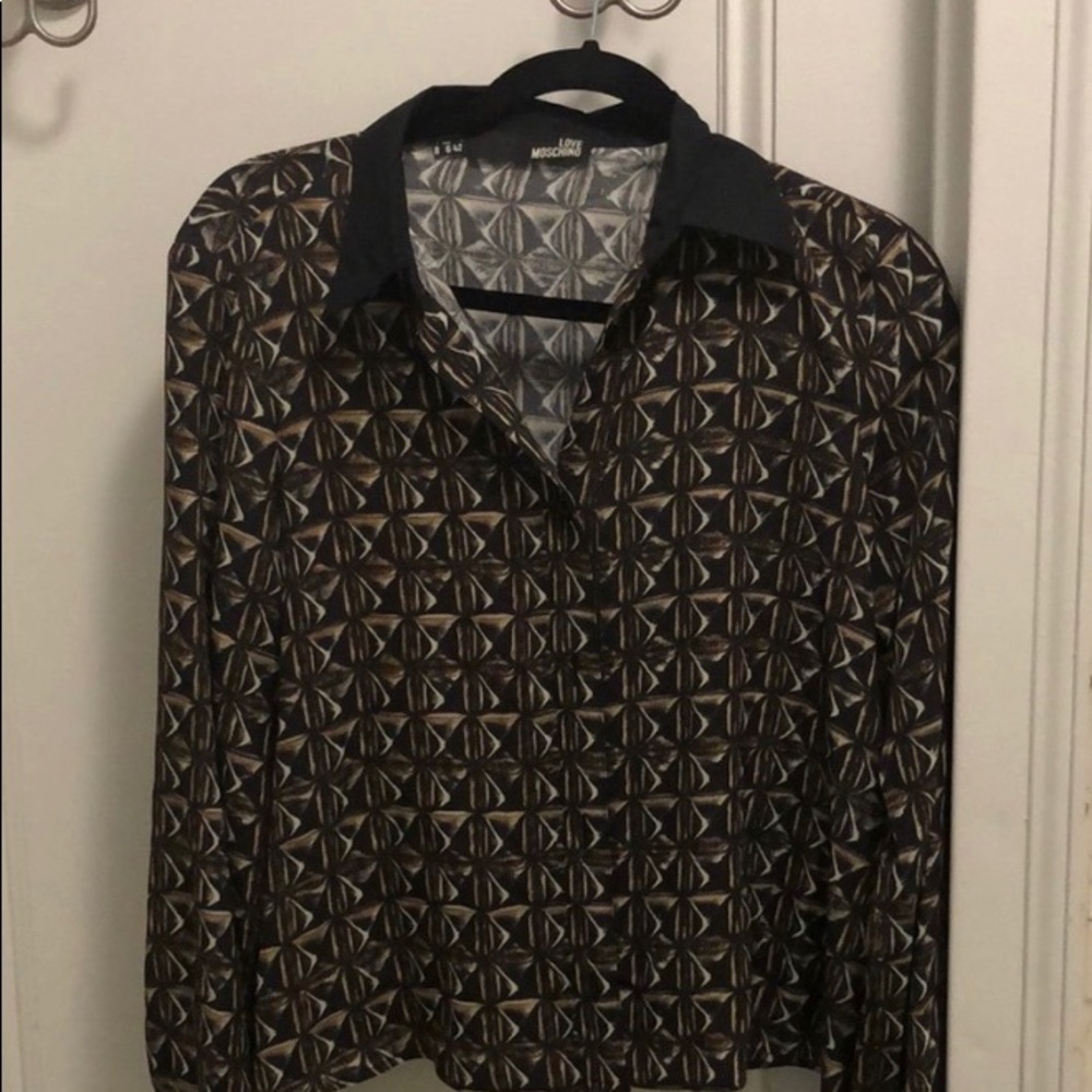 LOVE MOSCHINO Stud Print Collared Shirt Size 42